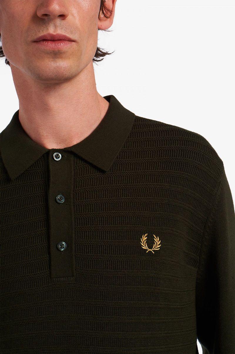 Green Fred Perry Chevron Textured Knitted Men's Shirts | PH 1487AHKP